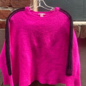 Victoria Secret 100% Cashmere Ribbed Knit Sweater Neon Pink/Black Pullover! XL